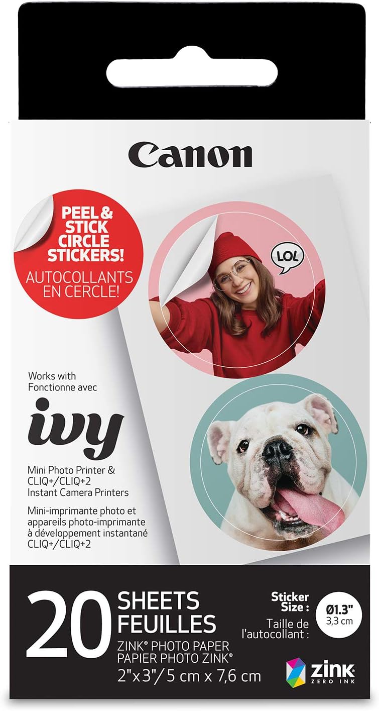 Canon Ivy Zink Pre-Cut Circle Sticker Paper 20 Sheets Pack Compatible with Ivy Mini Photo Printer and CLIQ+/CLIQ+2 - Image 1